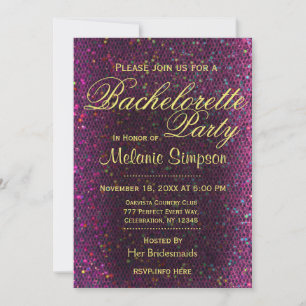 Invitación Bachelorette Party Purpurina rosado caliente