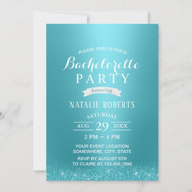 Invitación Bachelorette Party Purpurina Turquesa Moderno (Anverso)