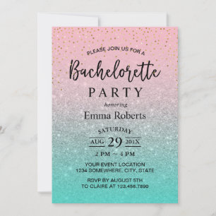 Invitación Bachelorette Party Purpurina Verde azulada de Plat