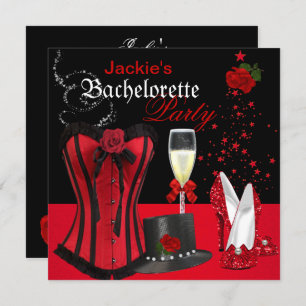 Invitación Bachelorette Party Red Black Corset Tophat
