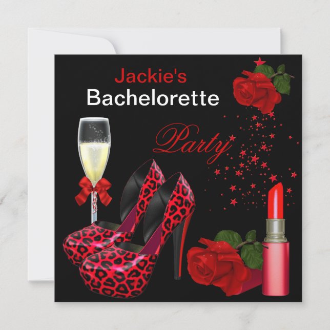 Invitación Bachelorette Party Red Black Leopard Shoes (Anverso)