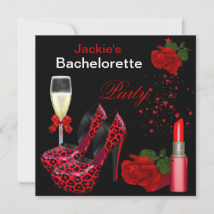 Invitación Bachelorette Party Red Black Leopard Shoes