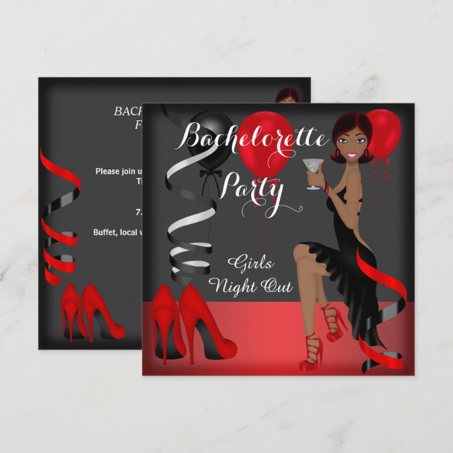 Invitación Bachelorette Party Red Black Shoes High Heels 3 (Anverso / Reverso)