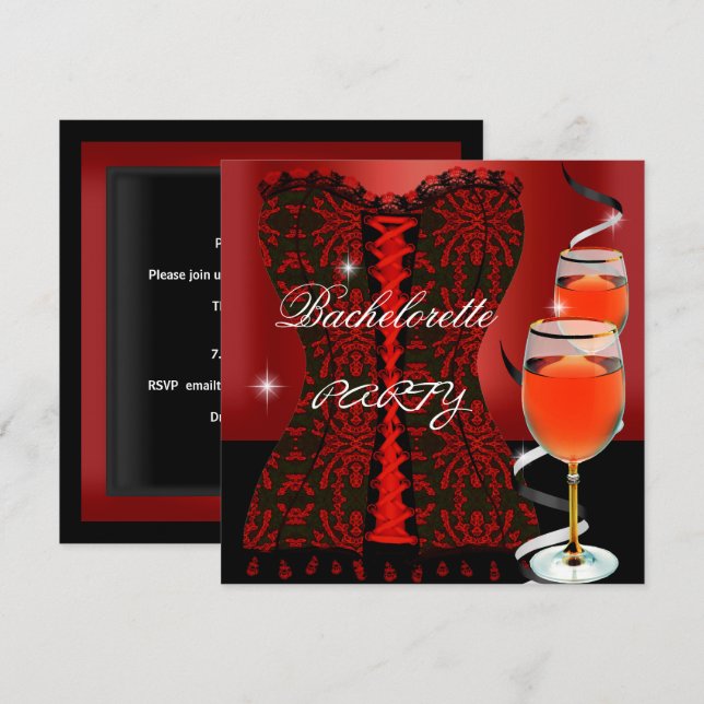 Invitación Bachelorette Party Red Corset Black Wine (Anverso / Reverso)