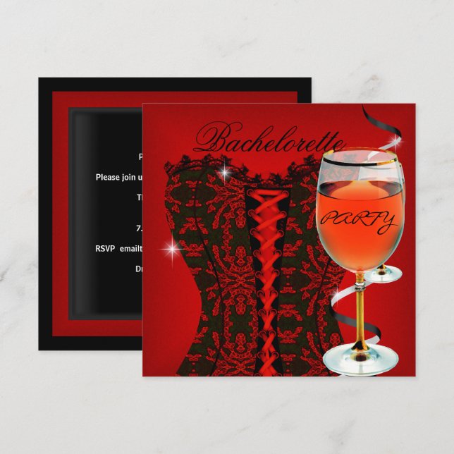 Invitación Bachelorette Party Red Corset Black Wine 2 (Anverso / Reverso)