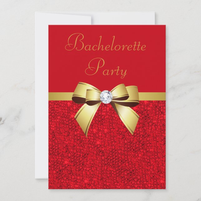 Invitación Bachelorette Party Red Faux Sequins Red Bow (Anverso)