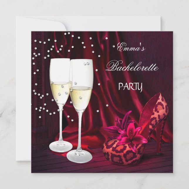 Invitación Bachelorette Party Red Leopard Black Shoes (Anverso)