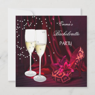 Invitación Bachelorette Party Red Leopard Black Shoes