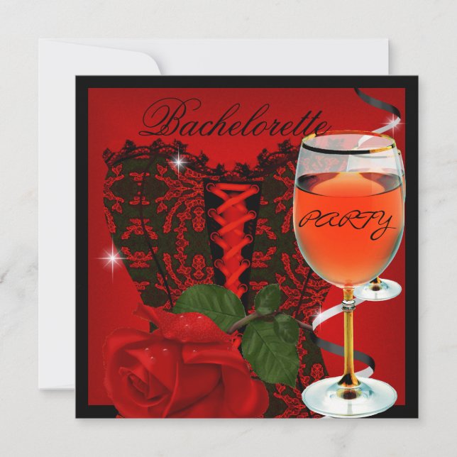 Invitación Bachelorette Party Red Rose Corset Black Wine (Anverso)