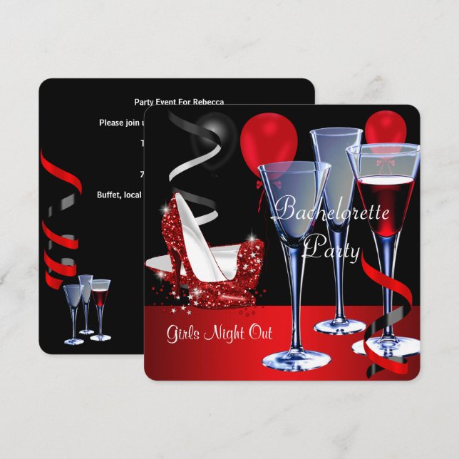 Invitación Bachelorette Party Red Shoes Hi Heels Vidrio (Anverso / Reverso)