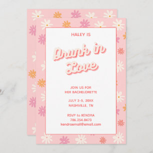 Invitación Bachelorette Party Retro Daisy Rosa ebrio enamorad