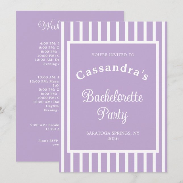 Invitación Bachelorette Party Retro Modern LightPurple Classy (Anverso / Reverso)