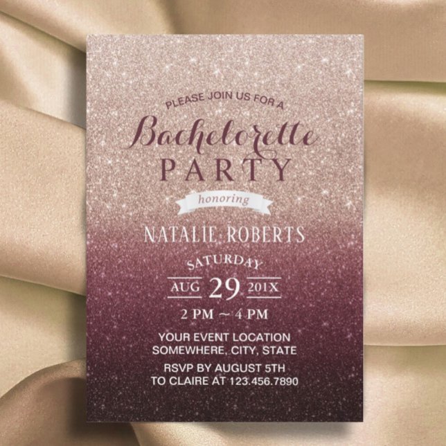 Invitación Bachelorette Party Rosa moderno de Borgoña Gold Om (Subido por el creador)