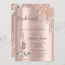 Invitación Bachelorette Party, Rosas de Glass de Champagne