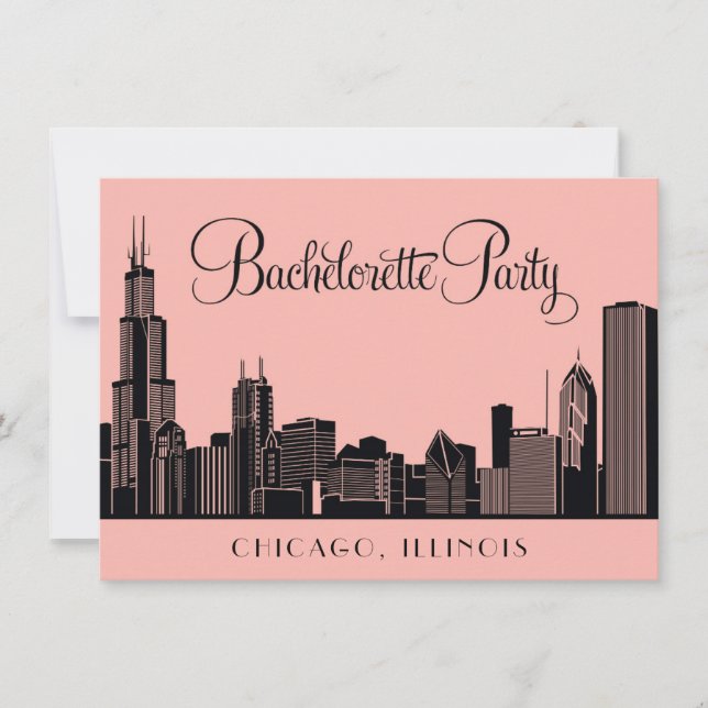 Invitación Bachelorette Party Rubor Boda de la Línea Skyline  (Anverso)