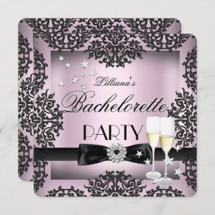 Invitación Bachelorette Party Slim Black Champagne rosa