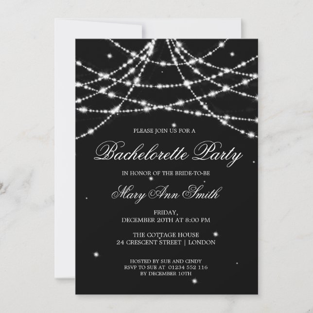 Invitación Bachelorette Party Sparkling String Black (Anverso)