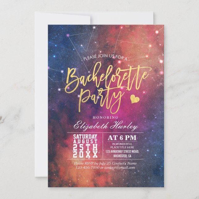 Invitación Bachelorette Party Stars Sky Galaxy Constellings (Anverso)