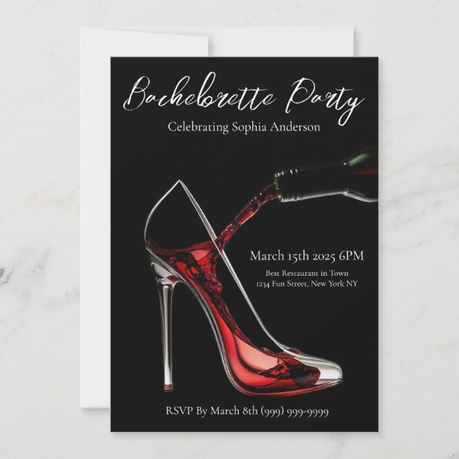 Invitación Bachelorette Party-Stiletto con vino (Anverso)