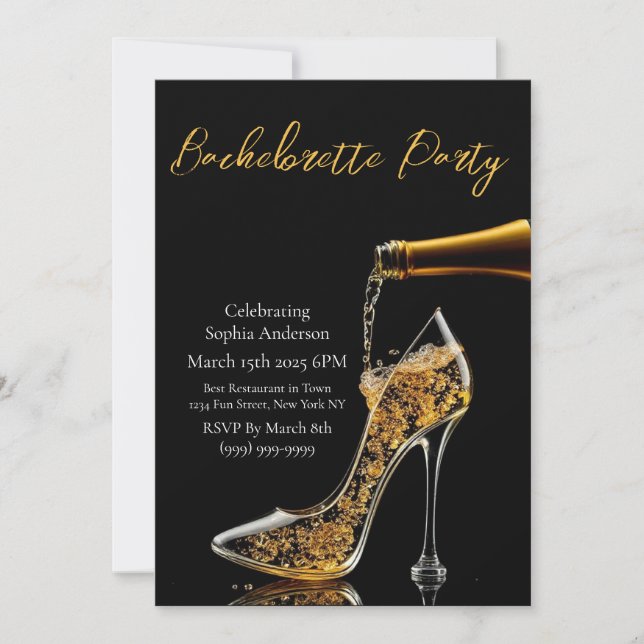 Invitación Bachelorette Party-Stiletto y Bubbly (Anverso)