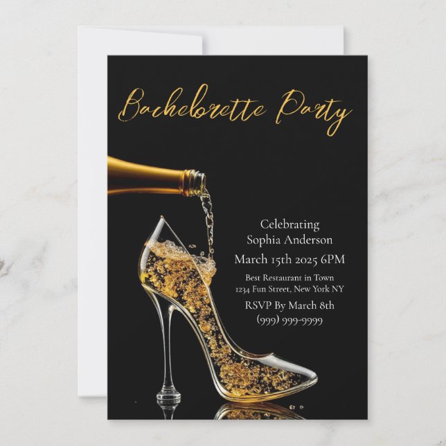 Invitación Bachelorette Party-Stiletto y Bubbly (Anverso)