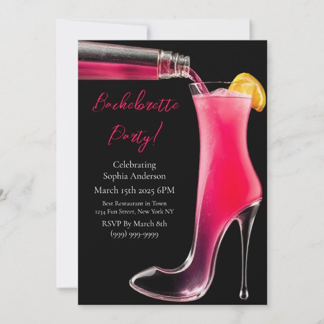 Invitación Bachelorette Party-Stiletto y cócteles (Anverso)