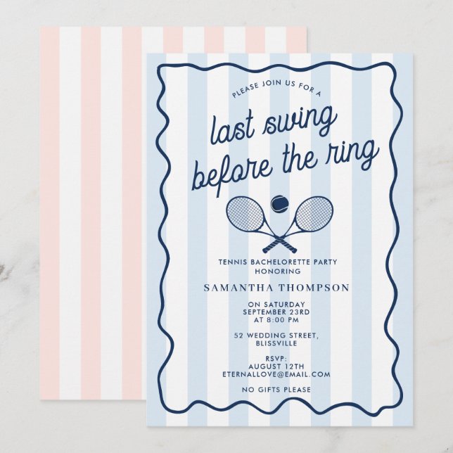 Invitación Bachelorette Party Tennis Bach Retro Stripes (Anverso / Reverso)