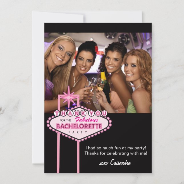 Invitación Bachelorette Party Thank You Card Photo - Vegas (Anverso)