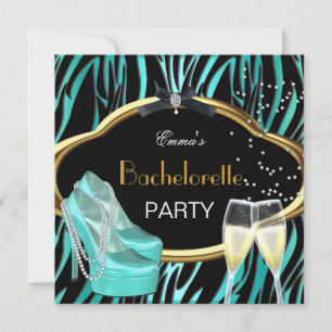 Invitación Bachelorette Party Verde azulado Blue Gold Black Z