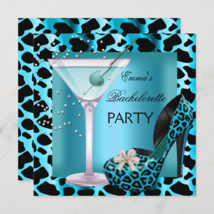 Invitación Bachelorette Party Verde azulado Blue Leopard Shoe
