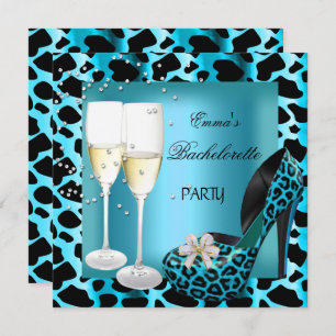 Invitación Bachelorette Party Verde azulado Blue Leopard Zapa