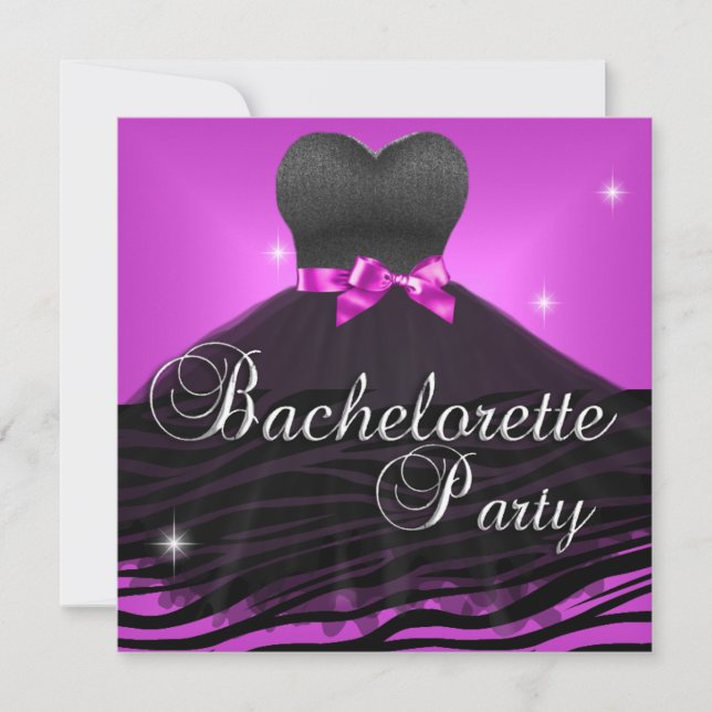 Invitación Bachelorette Party Vestido rosa de cebra negra (Anverso)