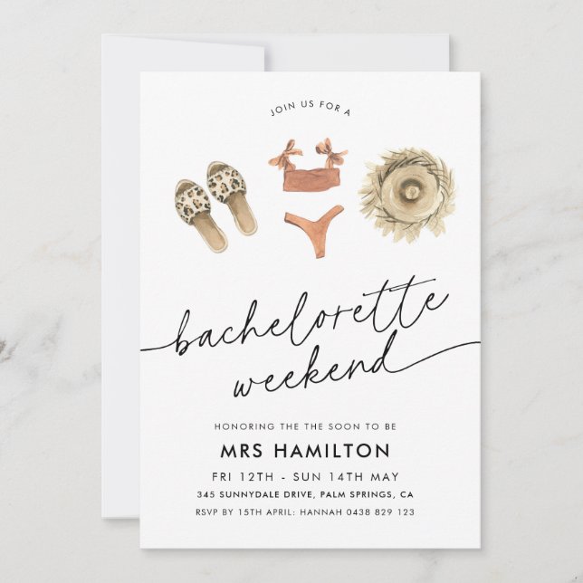 Invitación Bachelorette Party Weekend Beach Summer Itinerary (Anverso)