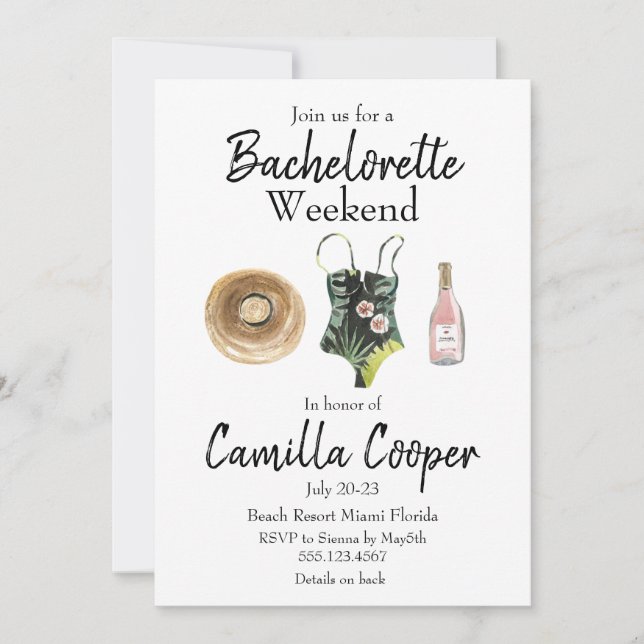 Invitación Bachelorette Party Weekend Getaway Itinerary (Anverso)