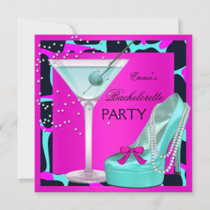 Invitación Bachelorette Party Wild Hot Pink Verde azulada Aqu