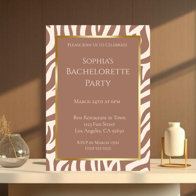 Invitación Bachelorette Party-Zebra Print-Mousse (Bachelorette Party-Zebra Print-Mousse Invitation)