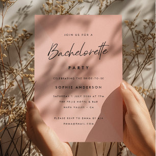 Invitación Bachelorette Peach Rosa Fiesta Minimalista moder