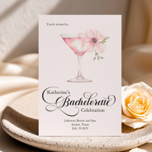 Invitación Bachelorette Pink Floral Cocktail Spa Trip
