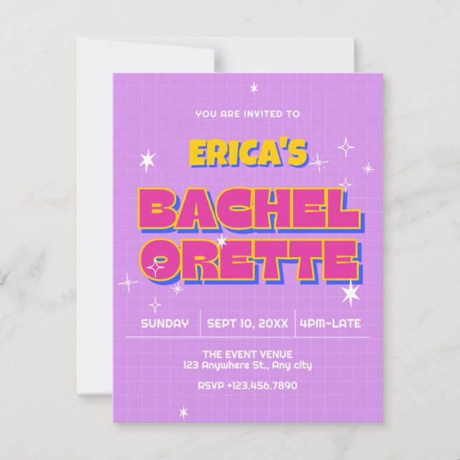 Invitación Bachelorette pop Retro (Anverso)