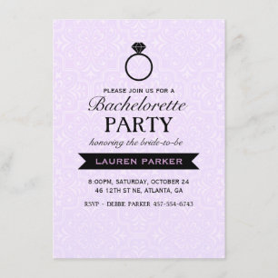 Invitación Bachelorette púrpura y negro del anillo elegante