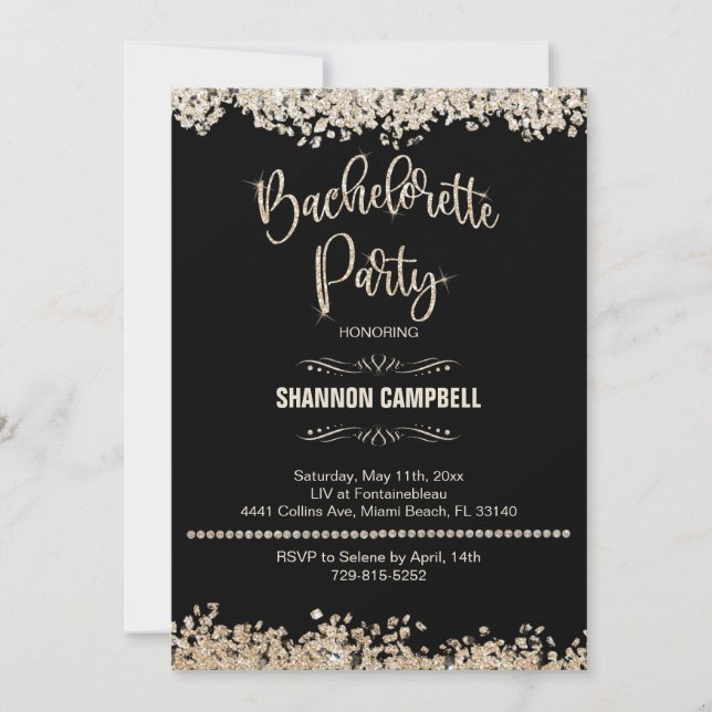 Invitación Bachelorette, Purpurina De Champaña, Fiesta Con Bl (Anverso)