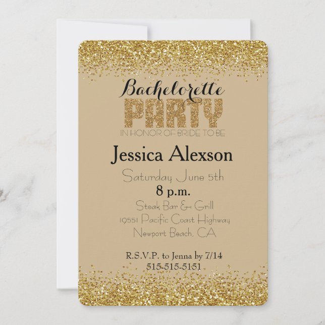 Invitación Bachelorette, Purpurina de la imitación de oro (Anverso)