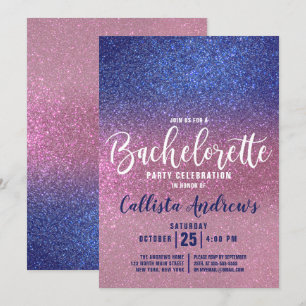 Invitación Bachelorette Purpurina triple rosa azul zafiro