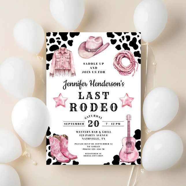 Invitación Bachelorette Rosa Last Rodeo (Pink Last Rodeo Bachelorette Invitation)