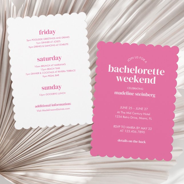 Invitación Bachelorette rosa rosa brillante retro moderno (Subido por el creador)