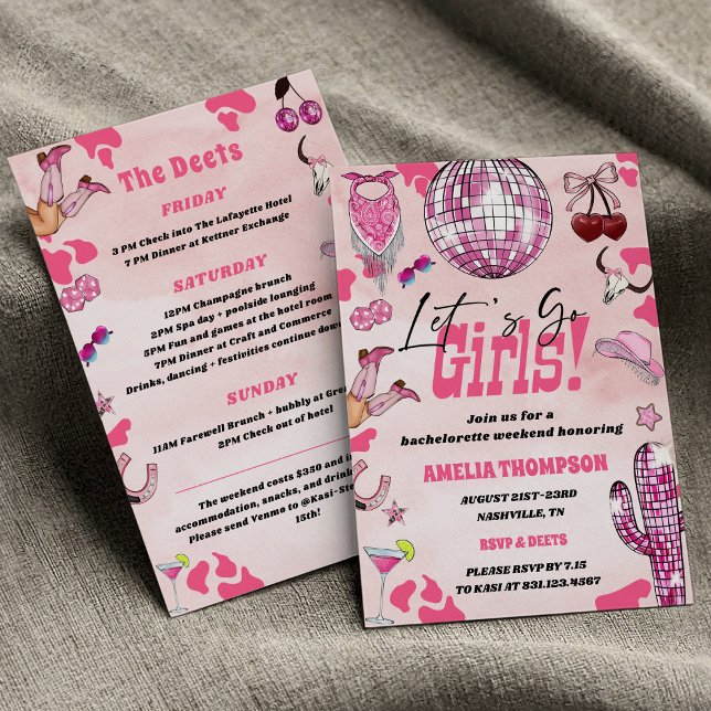 Invitación Bachelorette Rosa West Rodeo Weekend (Let’s go girls Pink Cowgirl Rodeo West Coquette Bachelorette Rodeo Weekend Invitation
)