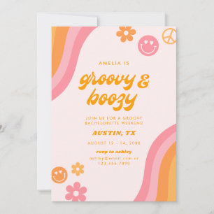 Invitación Bachelorette rosa y Naranja atónita y comprometida