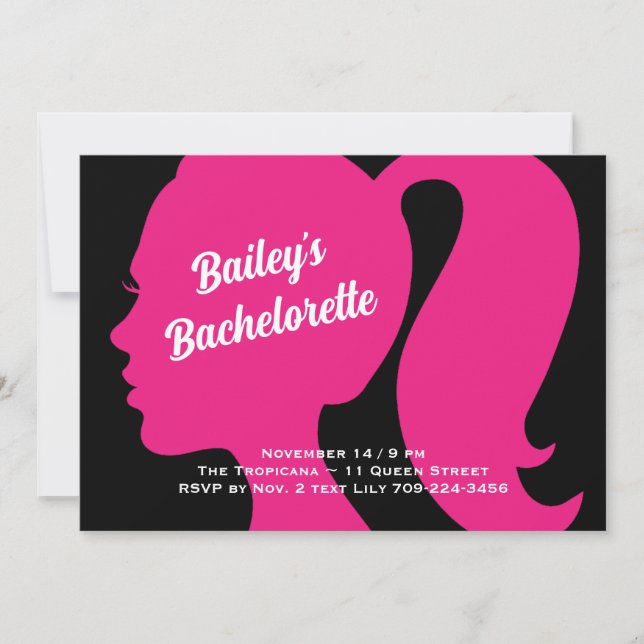 Invitación Bachelorette rosa y negra fiesta (Anverso)