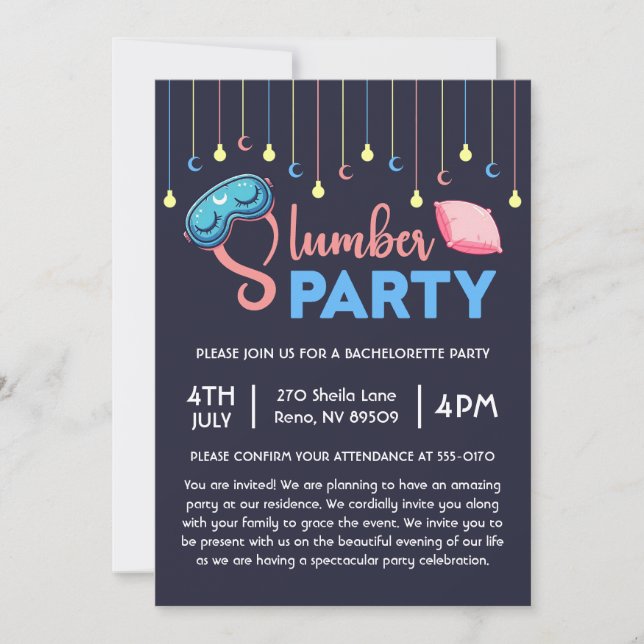 Invitación Bachelorette Sleepover Pajama Fiesta (Anverso)