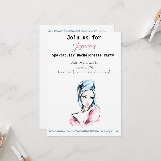 Invitación Bachelorette Spa Fiesta (Anverso/Reverso In Situ)